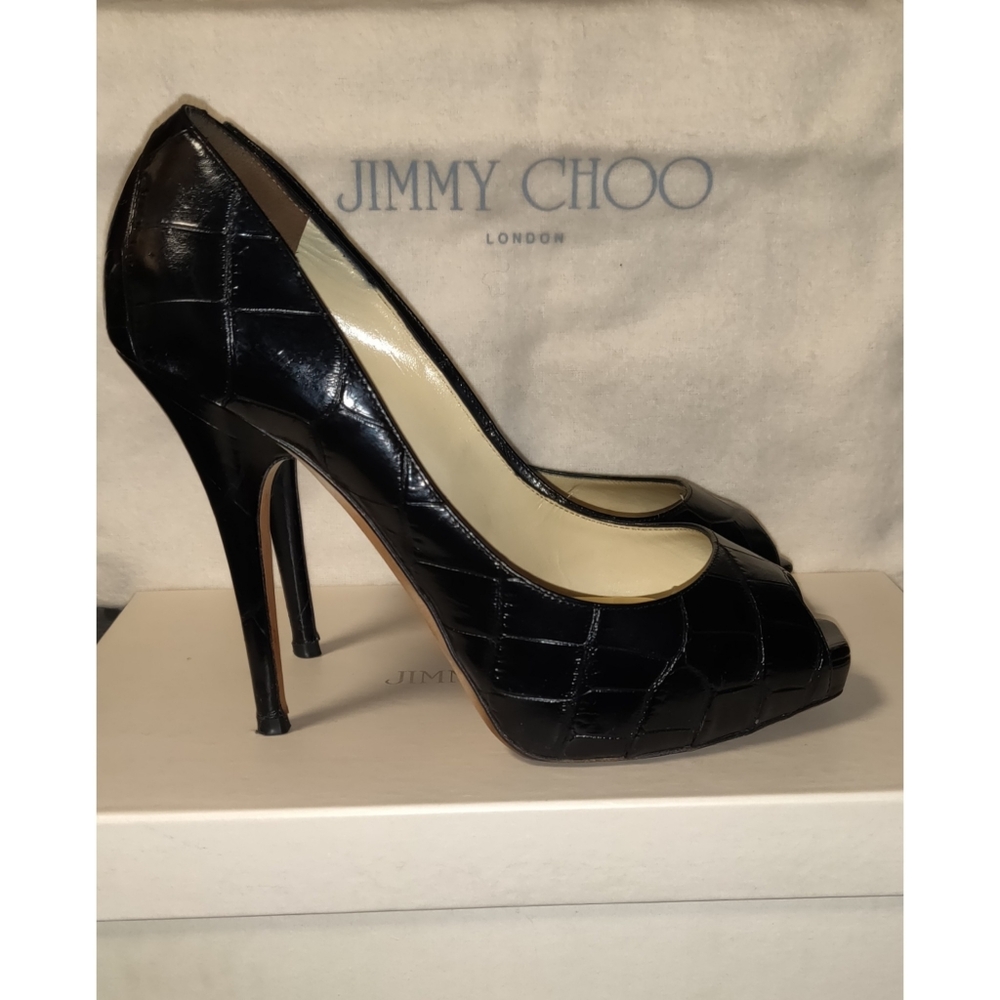 Jimmy Choo 5-inch Black Leather Mock Croc